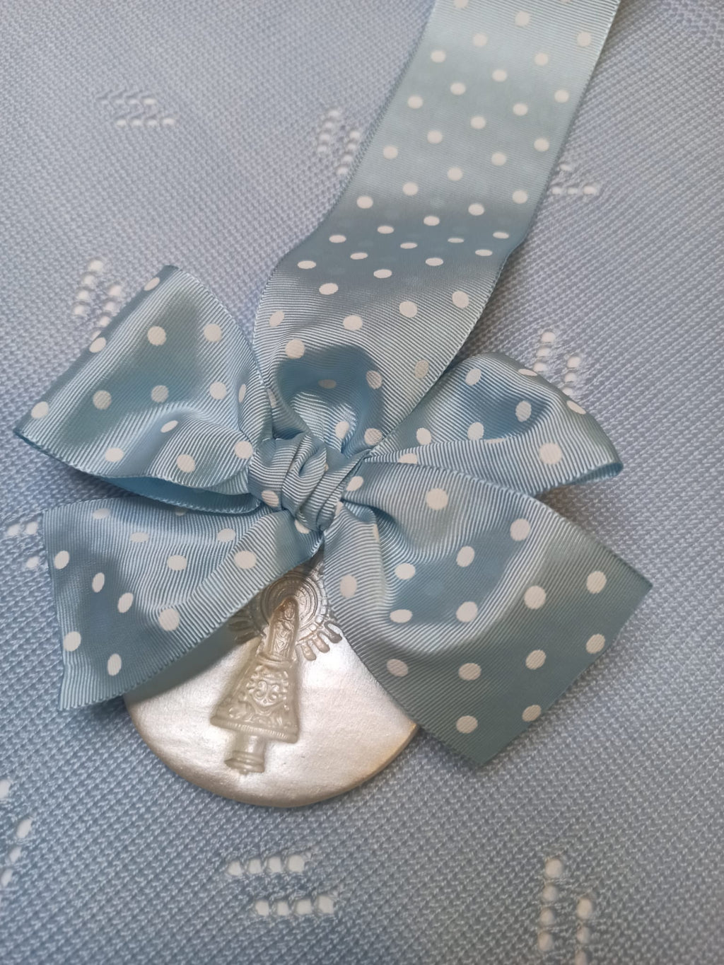 Medalla de la Virgen del Pilar de Zaragoza Celeste y Topos blancos